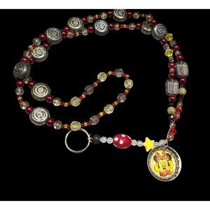Upcycled Minnie Mouse Beaded Keychain Lanyard